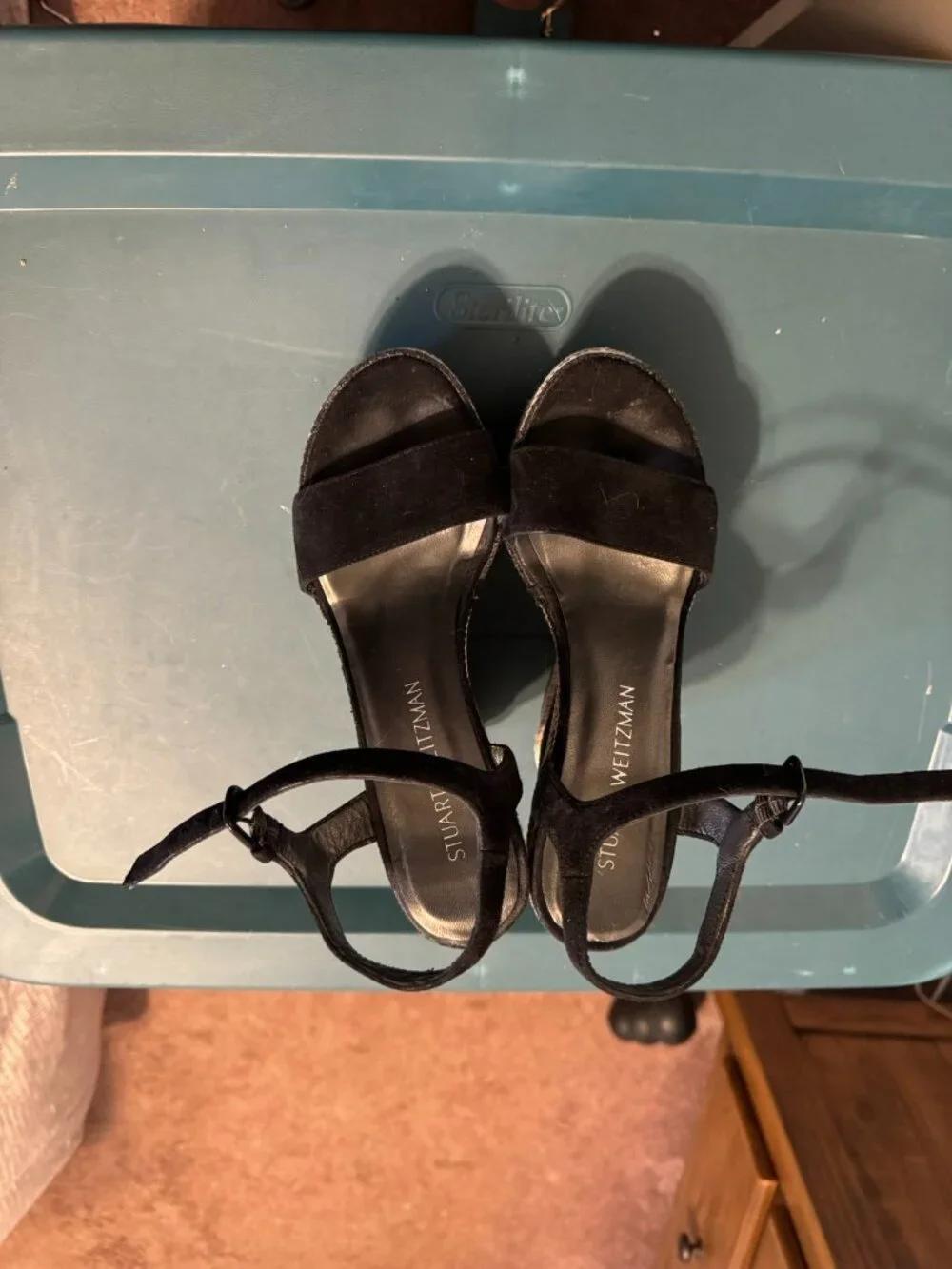Women's Stuart Weitzman Black Velvet Platform Sandals Size 6.5 - Picture 4 of 10
